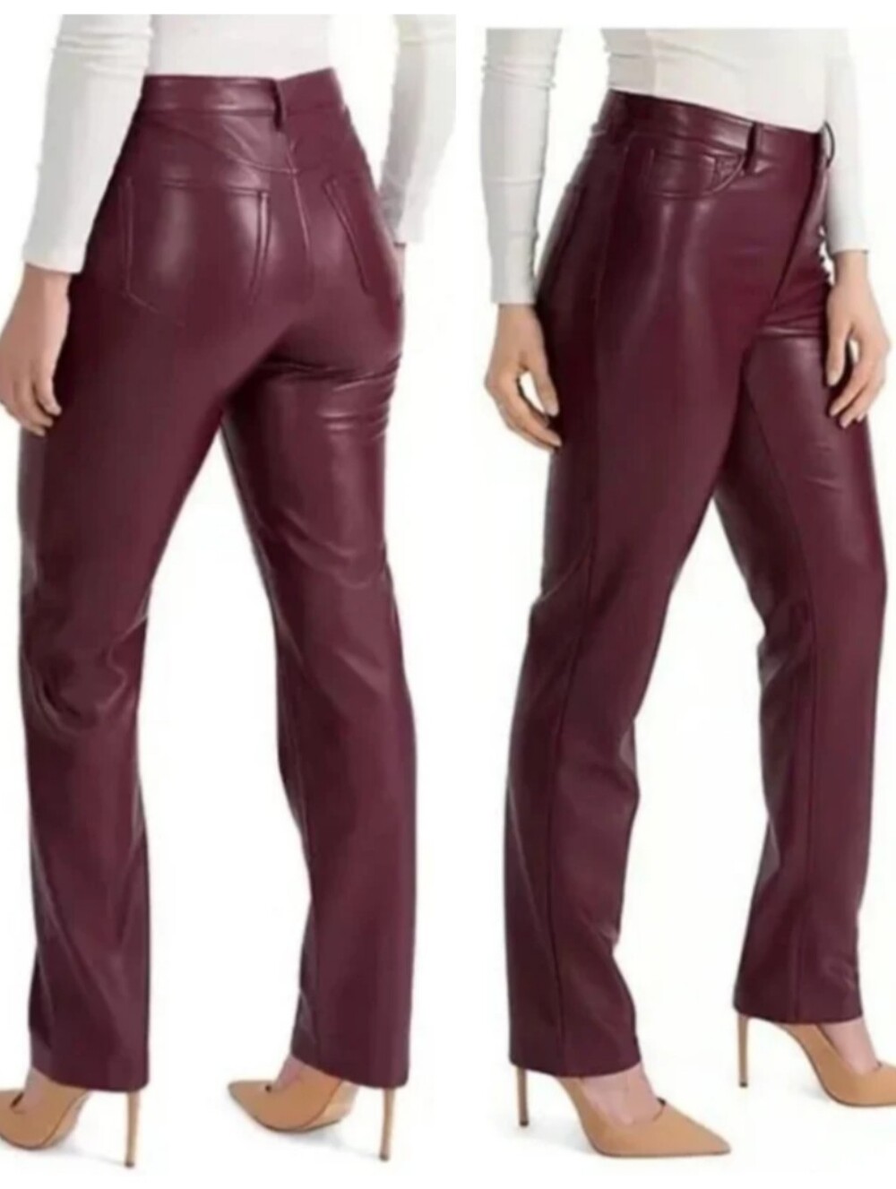 NWT Joie $148 Limited Edition Vegan Leather Straight-Leg Pants Burgundy Women 6